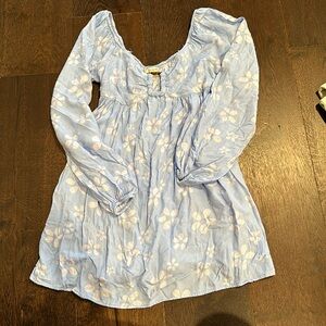 Blue Floral Long Sleeve American Eagle Keyhole Mini Dress